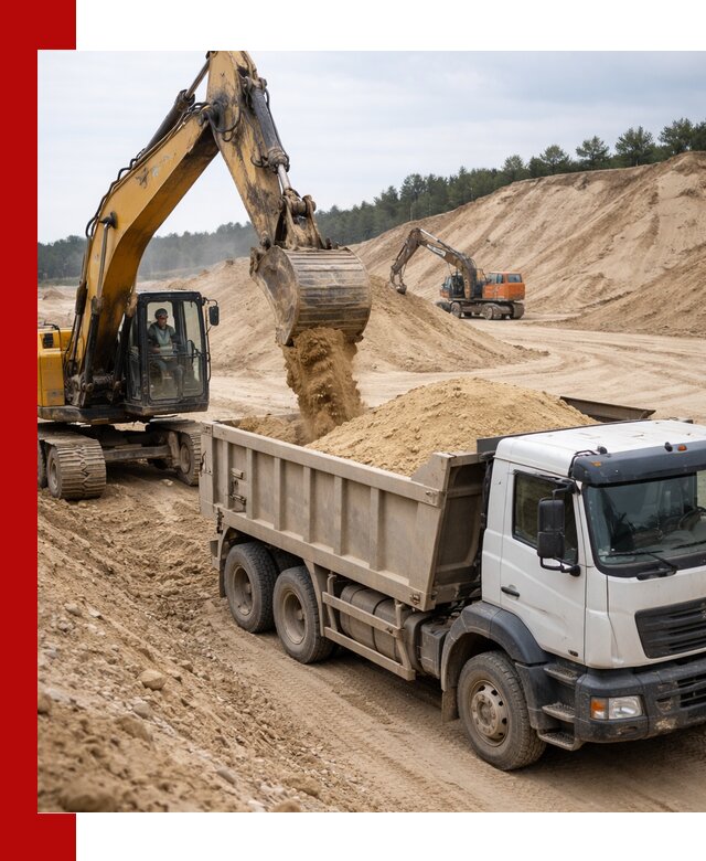 Доставка карьерного песка с самосвалами и разгрузкой в Феодосии