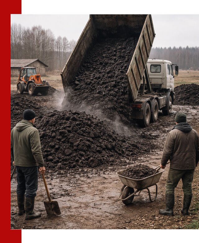 Доставка низинного торфа с разгрузкой и доставкой в Феодосии