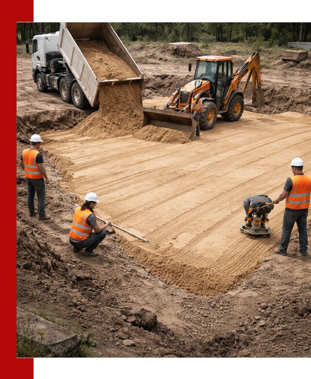 Устройство песчаной подушки для фундаментов и дорог в Феодосии